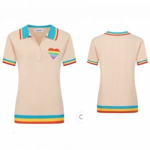 OXKNIT Apricot Love Embroidered Polo Shirt-S NWT!